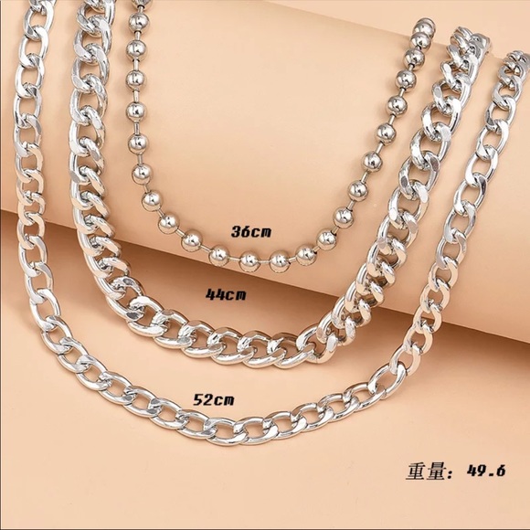 New Silver Bead Chain Multilevel Female Necklace - Picture 3 of 4